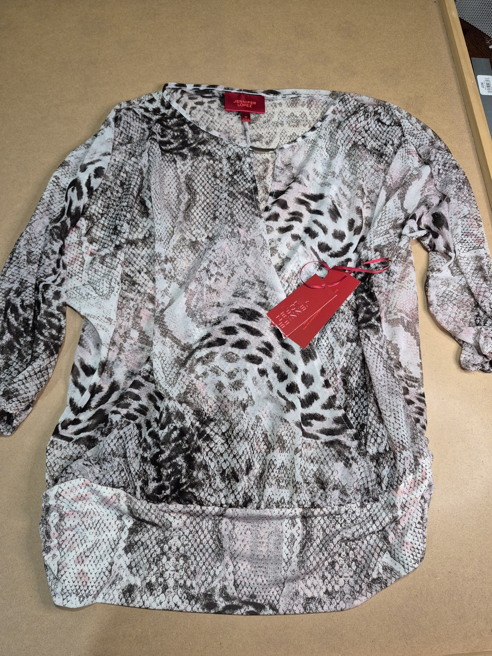 Jennifer Lopez Pink, Black & White Animal-Print Blouse
